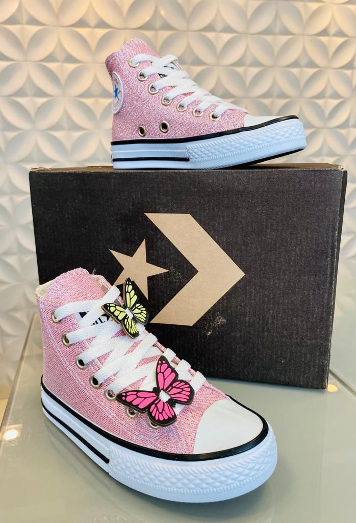 Tênis Infantil Cano Alto Glitter Borboletas