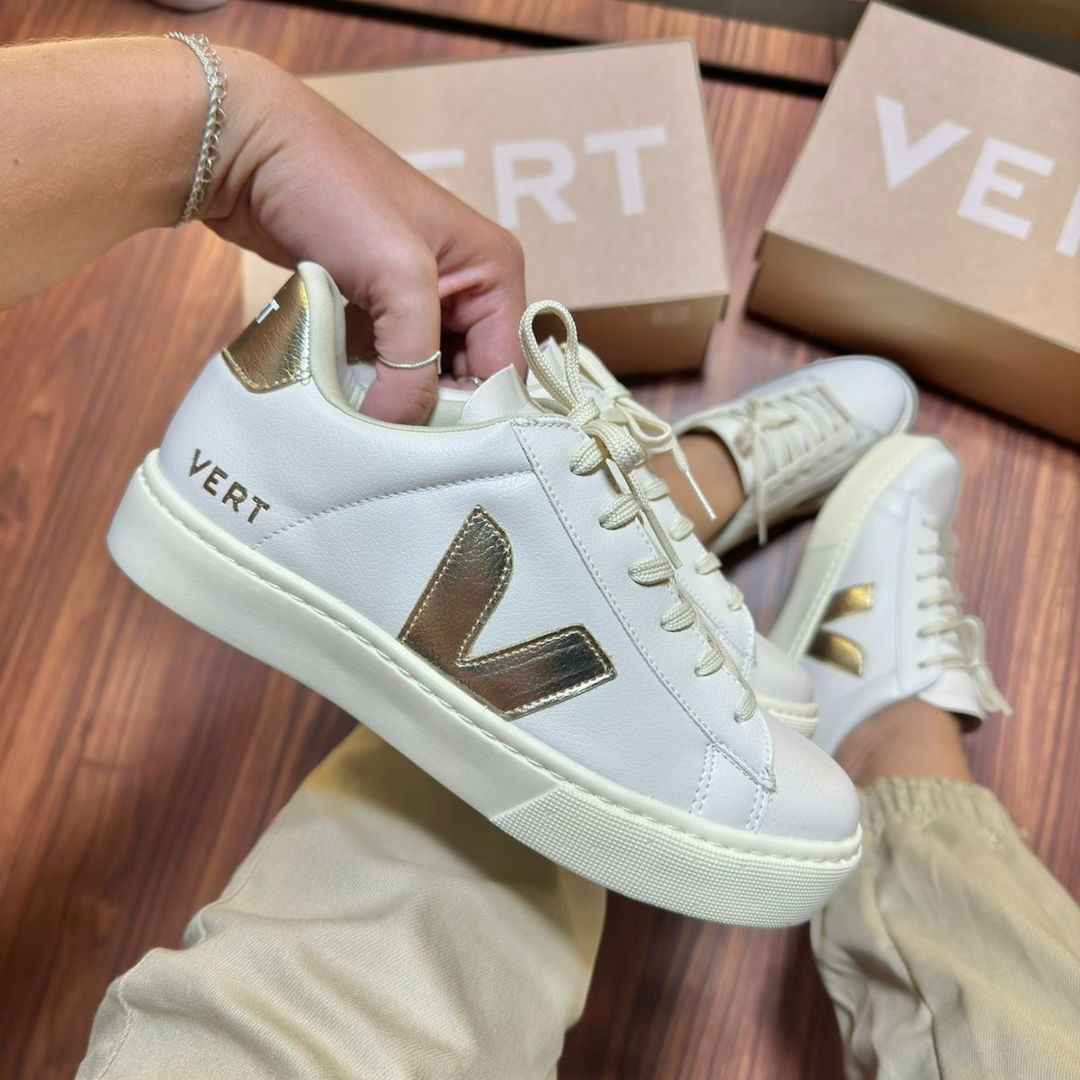 Tênis V Off White/Dourado