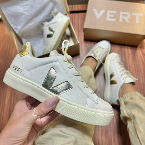 Tênis V Off White/Dourado
