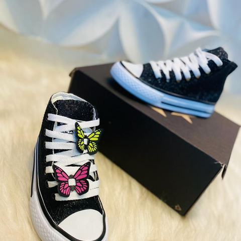 Tênis Infantil Cano Alto Glitter Preto