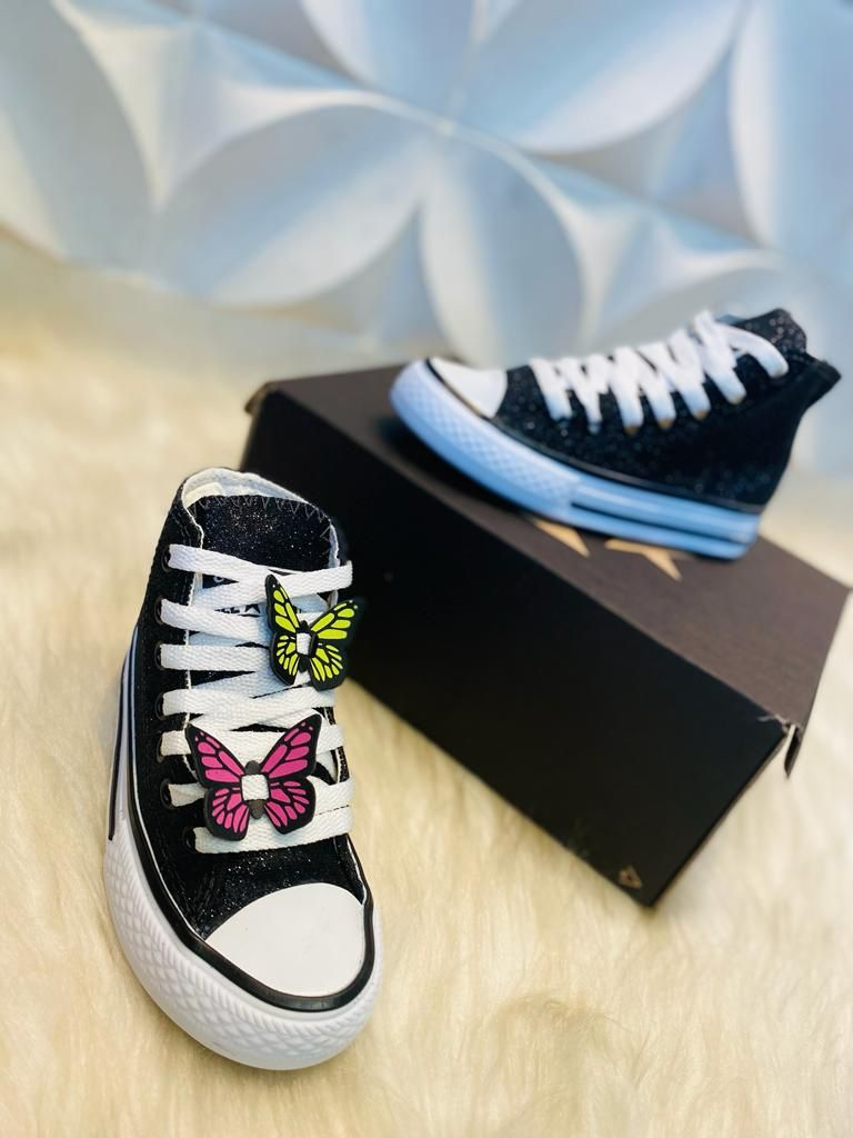 Tênis Infantil Cano Alto Glitter Preto
