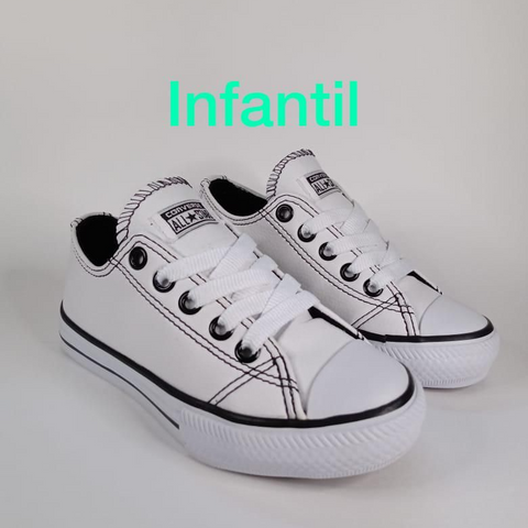 Tênis infantil cano baixo branco courino