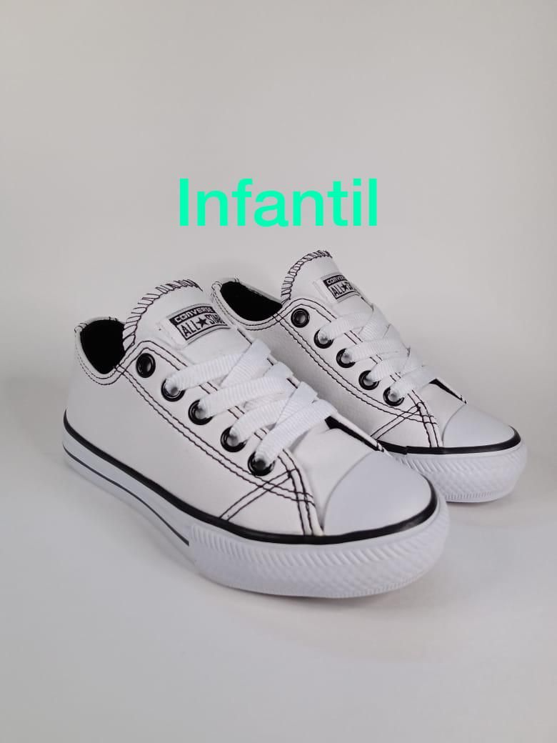 Tênis infantil cano baixo branco courino