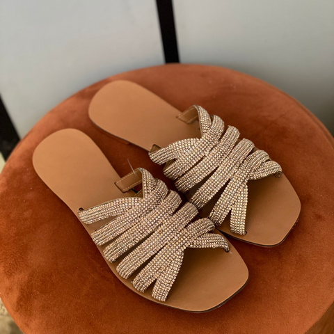 Rasteirinha Strass Dourada