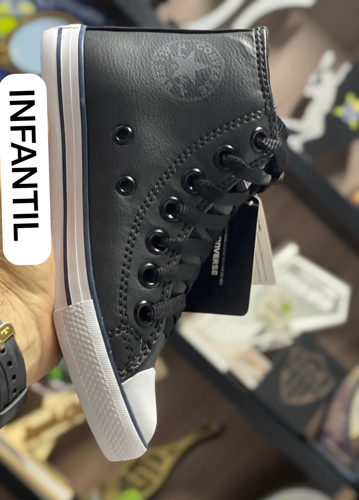 Tênis Infantil Cano Alto Preto Courino